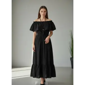 DEMRE PAMUK FİSTO ELBİSE / Siyah