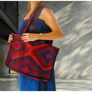 KERPE KİLİM ÇANTA / Kırmizi & Lacivert