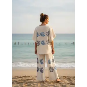 MERCAN PAMUK DOKUMA BLUZ & PANTOLON TAKIM