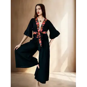 PAMİRA VİSKON PANT & BLUZ TAKIM Siyah