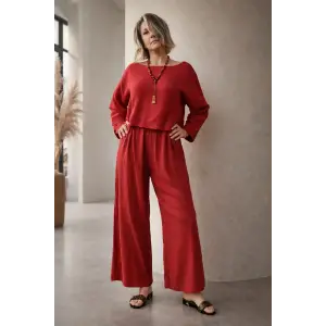 SOUL MÜSLİN BLUZ PANTOLON TAKIM / kırmızı