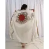 Keten Bohem Stil Tahta Baskılı Etnik Desen Kimono
