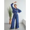 SOUL MÜSLİN BLUZ PANTOLON TAKIM / mavi