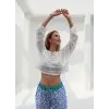 CROP FİLE BLUZ / Beyaz
