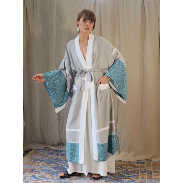 RUMİ ÇİNİ BASKILI PAMUK KAFTAN