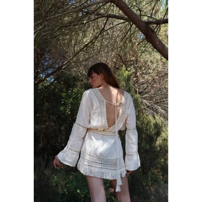 İRİS PAMUK PÜSKÜL DETAYLI BOHO ELBİSE