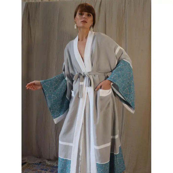 RUMİ ÇİNİ BASKILI PAMUK KAFTAN