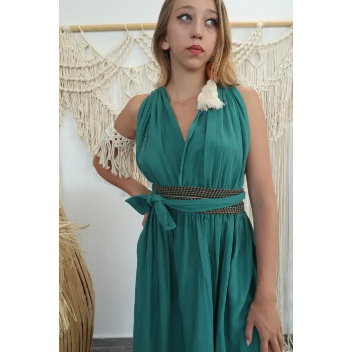 AZİZE BOHEM STİL MÜSLİN ELBİSE / Nefti