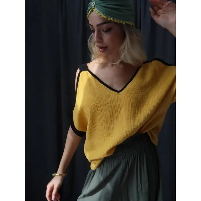 HARMAN 2 RENK MÜSLİN BLUZ