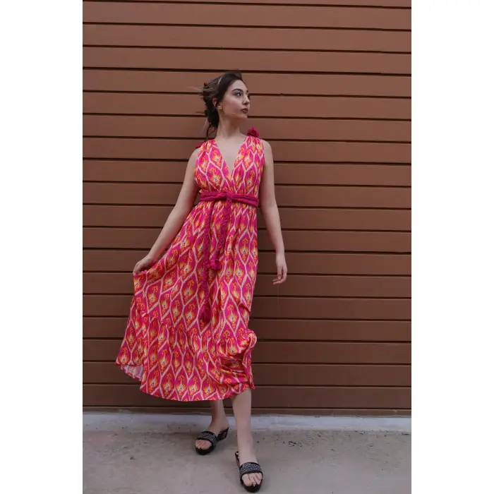 SELENE IKAT MAKSİ ELBİSE