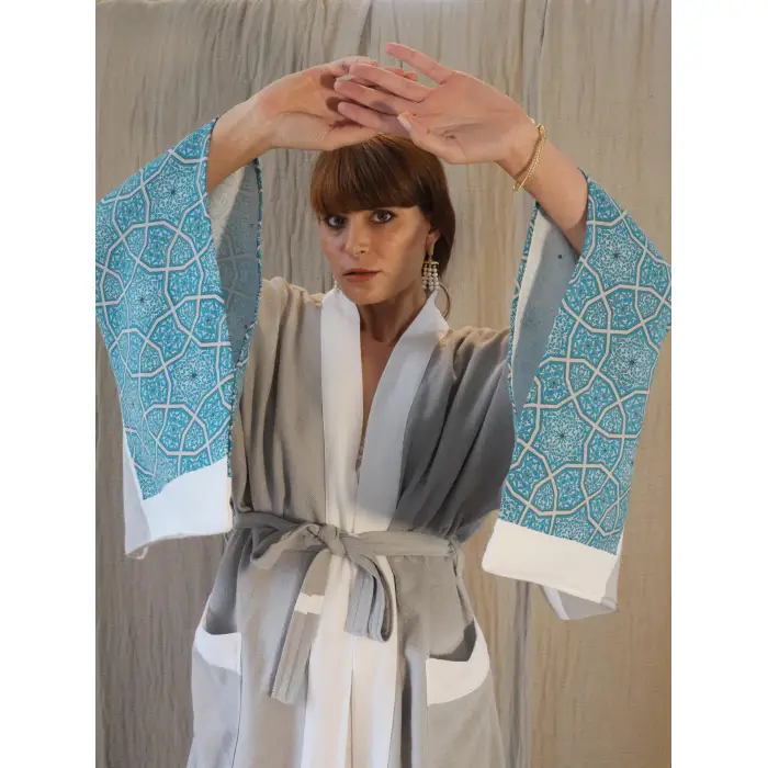 RUMİ ÇİNİ BASKILI PAMUK KAFTAN