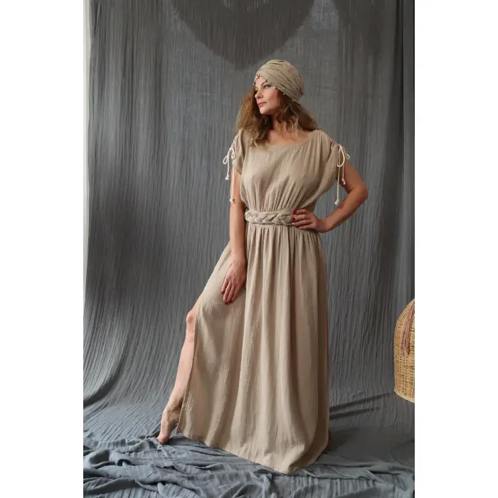 HERA BELİ ÖRGÜLÜ MÜSLİN ELBİSE