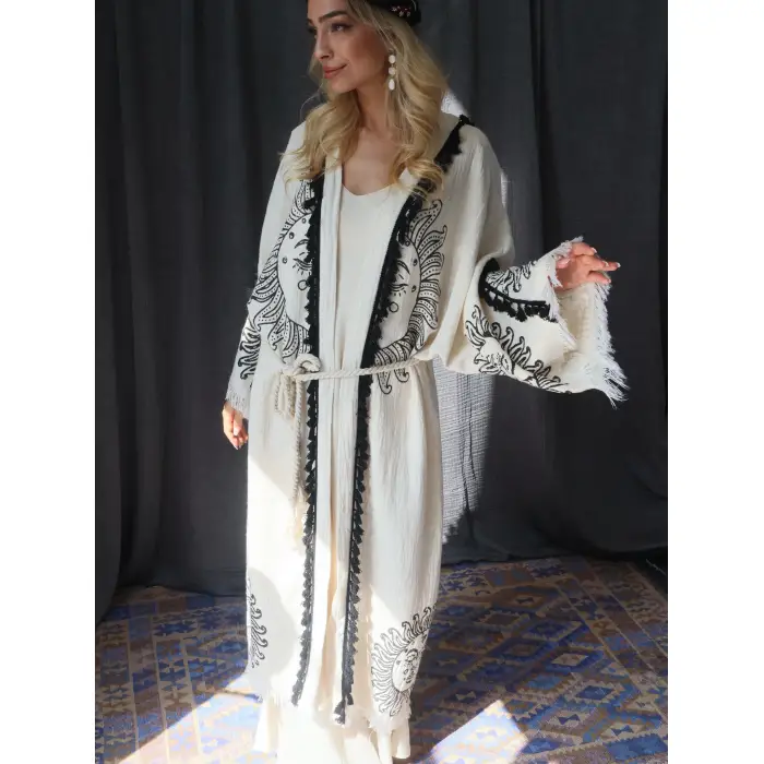 SHAMAN TAHTA BASKILI MÜSLİN KAFTAN