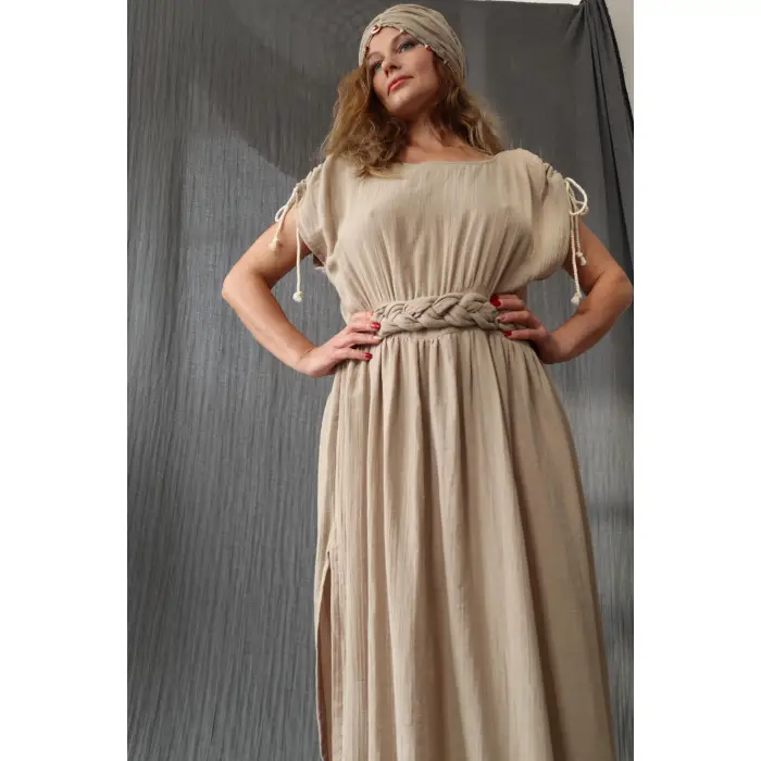 HERA BELİ ÖRGÜLÜ MÜSLİN ELBİSE