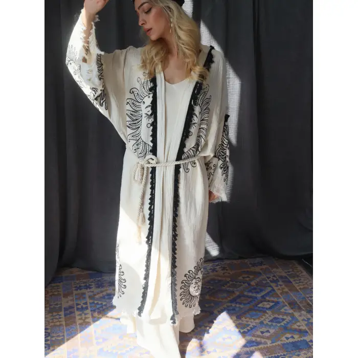 SHAMAN TAHTA BASKILI MÜSLİN KAFTAN