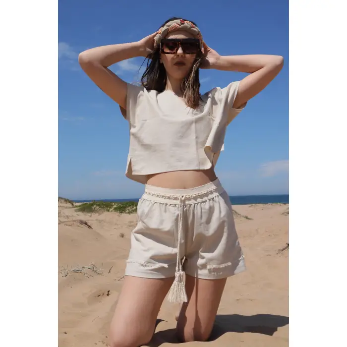 LAVANDA KETEN KARIŞIMLI BLUZ & ŞORT TAKIM