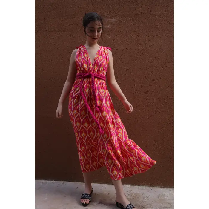 SELENE IKAT MAKSİ ELBİSE