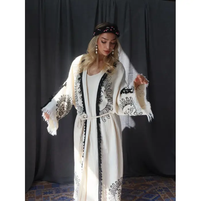 SHAMAN TAHTA BASKILI MÜSLİN KAFTAN