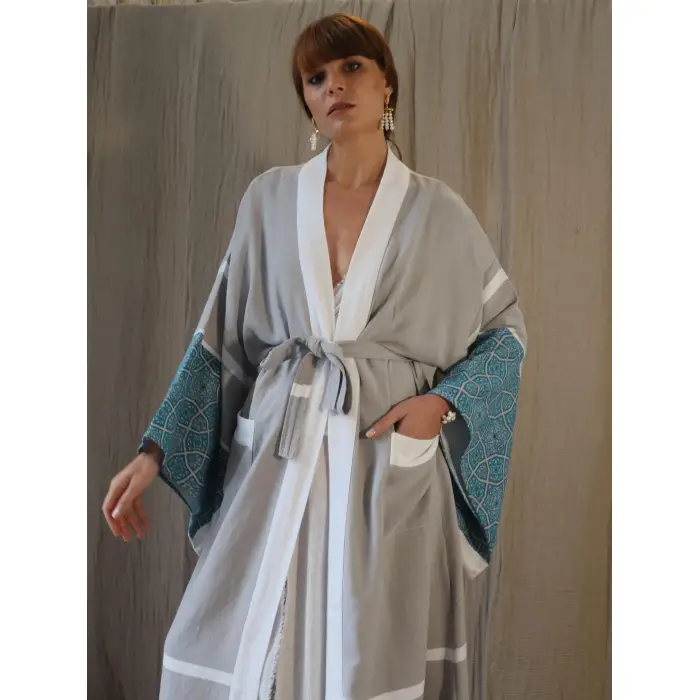 RUMİ ÇİNİ BASKILI PAMUK KAFTAN