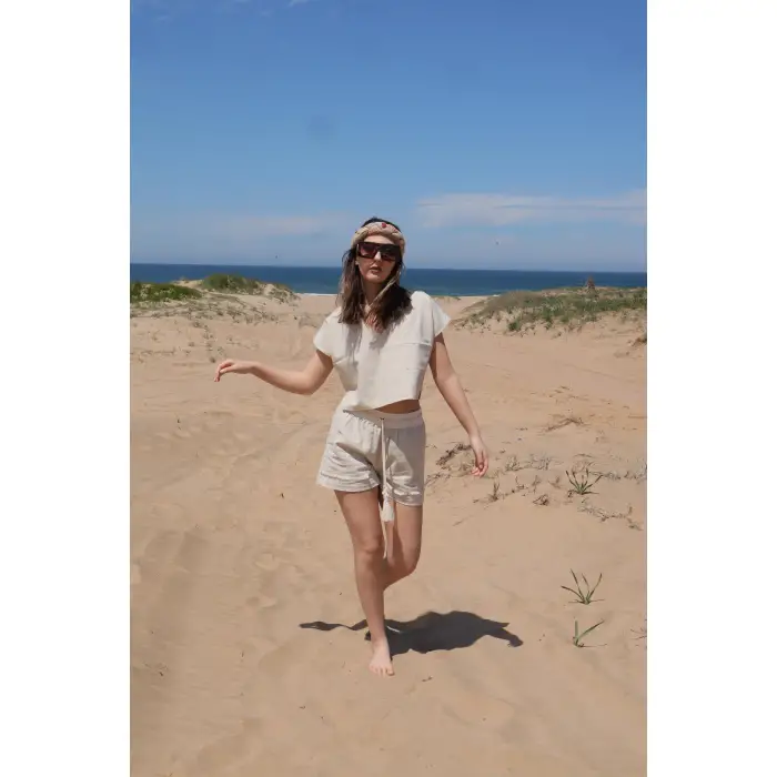 LAVANDA KETEN KARIŞIMLI BLUZ & ŞORT TAKIM