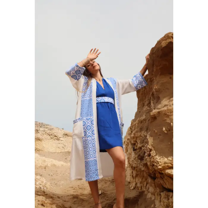 İZNİK BORDÜR DETAYLI MÜSLİN KAFTAN