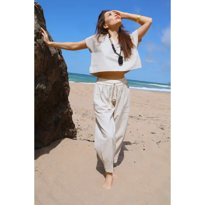 LAVANDA KETEN KARIŞIMLI BLUZ & PANTOLON TAKIM