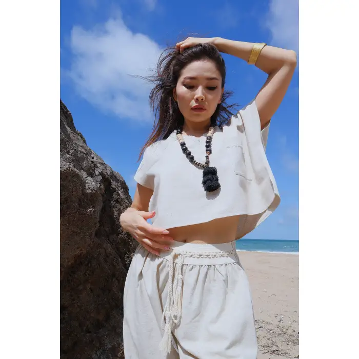 LAVANDA KETEN KARIŞIMLI BLUZ & PANTOLON TAKIM