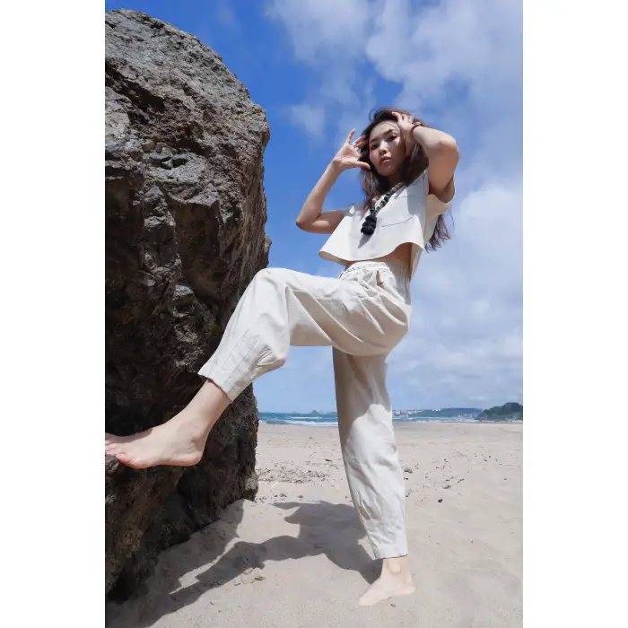 LAVANDA KETEN KARIŞIMLI BLUZ & PANTOLON TAKIM