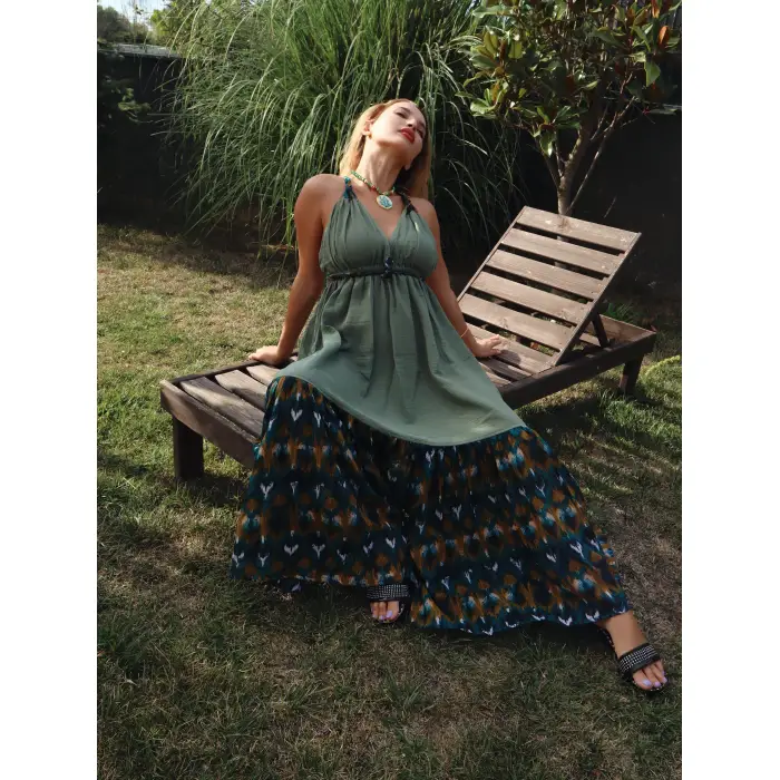 GAZELLE BOHEM STİL ÇİNGENE ELBİSE / Yeşil