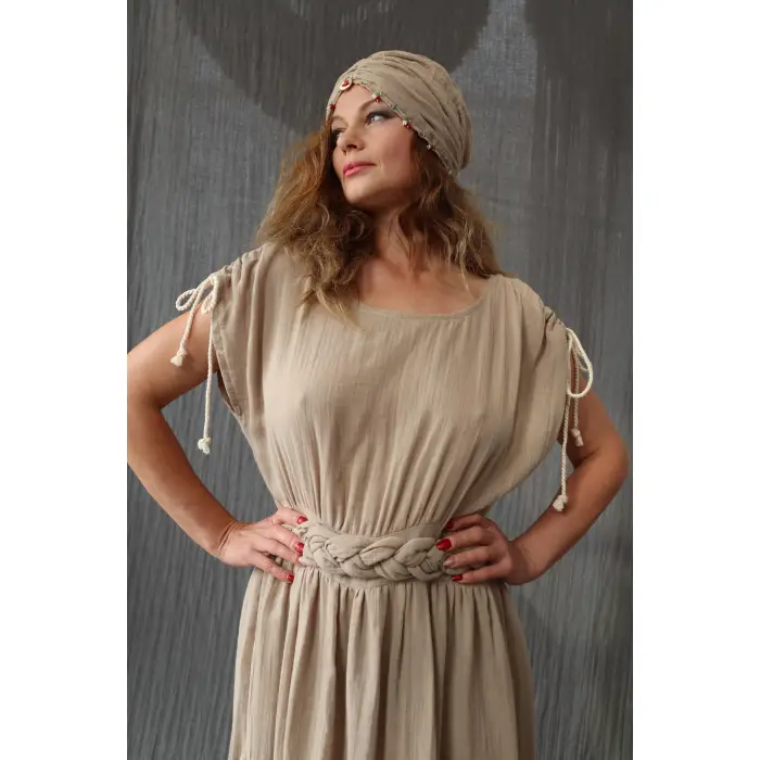 HERA BELİ ÖRGÜLÜ MÜSLİN ELBİSE