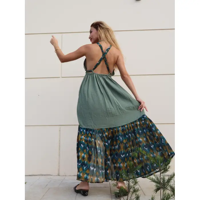 GAZELLE BOHEM STİL ÇİNGENE ELBİSE / Yeşil