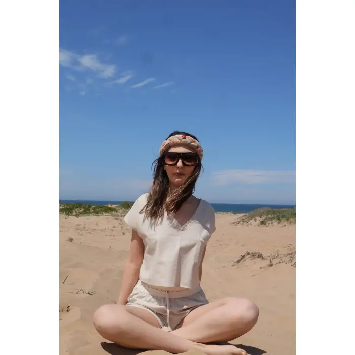 LAVANDA KETEN KARIŞIMLI BLUZ & ŞORT TAKIM