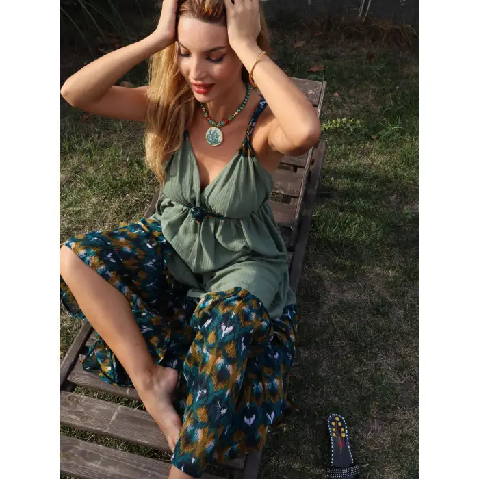 GAZELLE BOHEM STİL ÇİNGENE ELBİSE / Yeşil