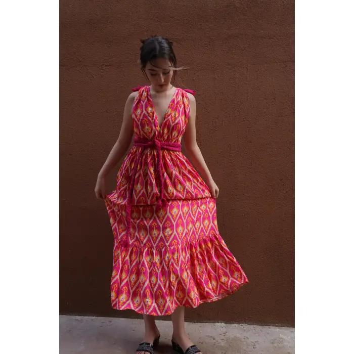 SELENE IKAT MAKSİ ELBİSE