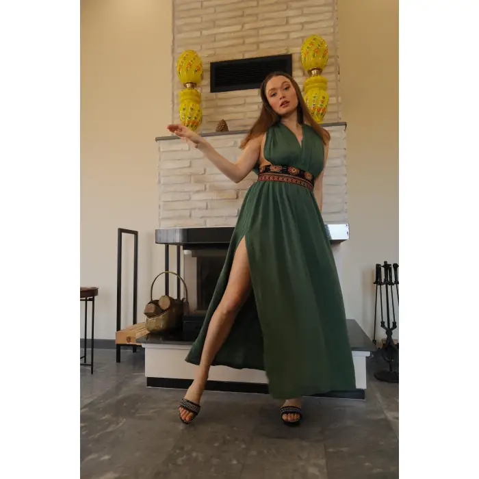 AZİZE BOHEM STİL MÜSLİN ELBİSE / Çağla