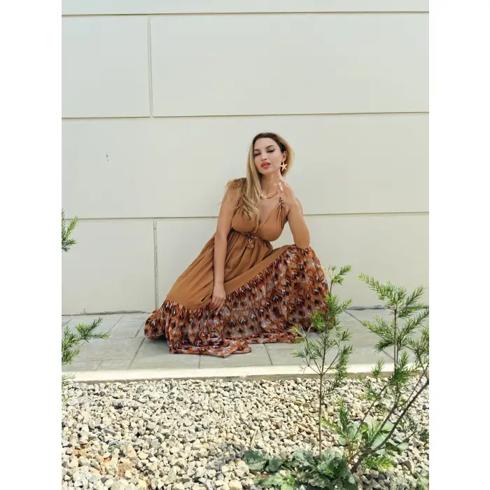 GAZELLE BOHO ÇİNGENE ELBİSE / Camel