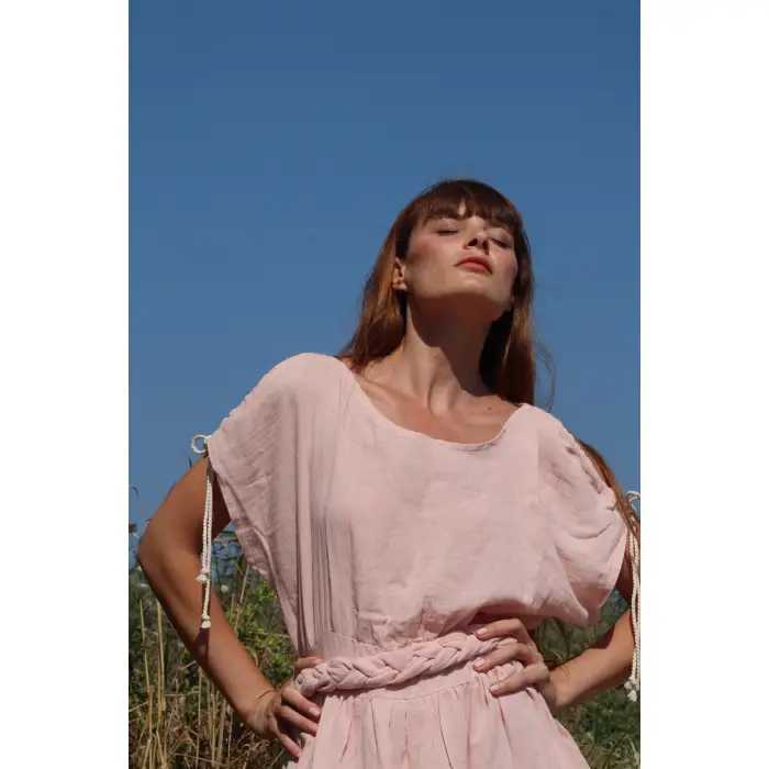 HERA BELİ ÖRGÜLÜ MÜSLİN ELBİSE