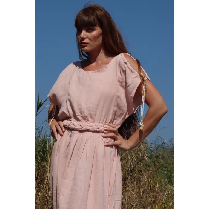 HERA BELİ ÖRGÜLÜ MÜSLİN ELBİSE