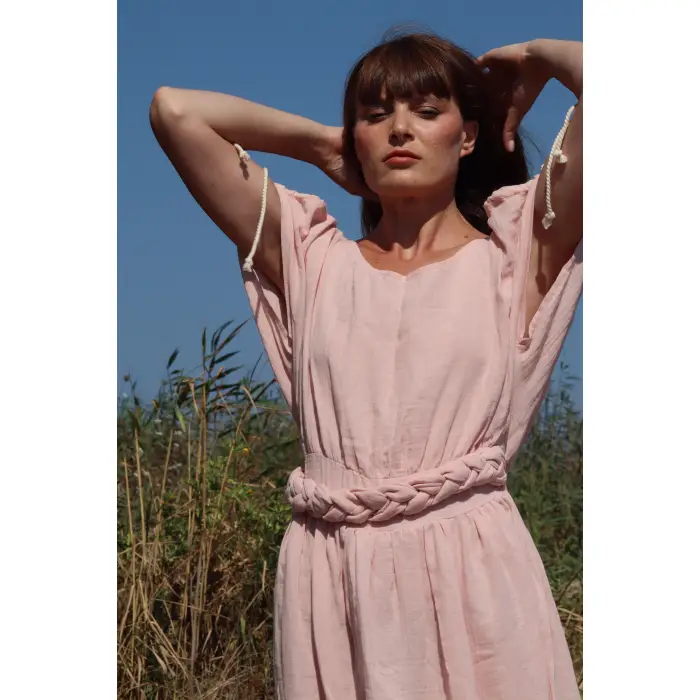 HERA BELİ ÖRGÜLÜ MÜSLİN ELBİSE