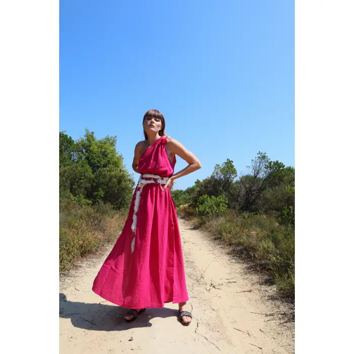 LAGİNA TEK OMUZ MAKSİ ELBİSE