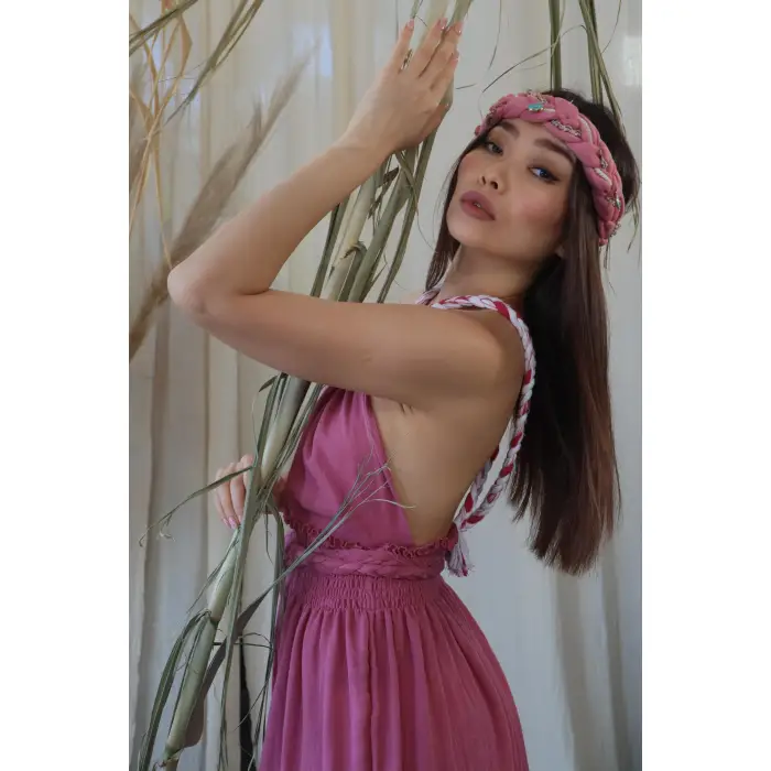 PETUNYA ÖRGÜ DETAYLI BOHEM ELBİSE