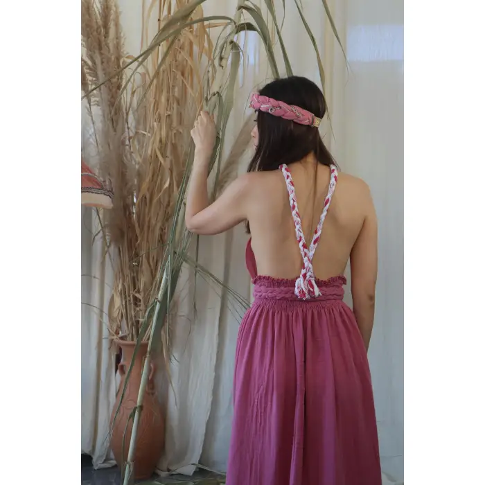 PETUNYA ÖRGÜ DETAYLI BOHEM ELBİSE