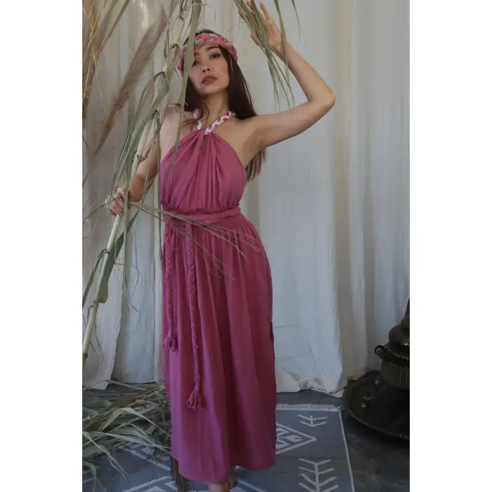 PETUNYA ÖRGÜ DETAYLI BOHEM ELBİSE