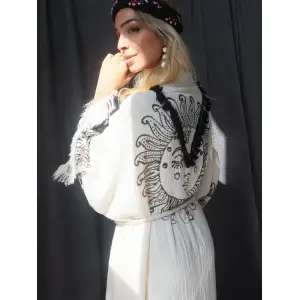 SHAMAN TAHTA BASKILI MÜSLİN KAFTAN