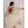 Keten Bohem Stil Tahta Baskılı Etnik Desen Kimono