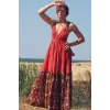 GAZELLE BOHO STİL MAXİ ÇİNGENE ELBİSE