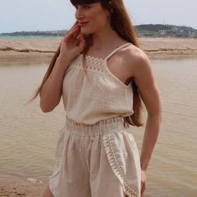 ŞİLE ASKILI BLUZ & ŞORT TAKIM