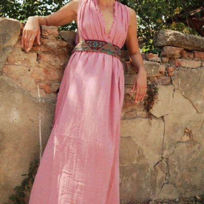 AZİZE BOHEM STİL MÜSLİN ELBİSE / Vintage Pembe
