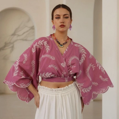 DEMRE PAMUK BAĞLAMALI CROP BLUZ