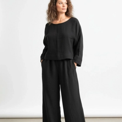 SOUL MÜSLİN BLUZ PANTOLON TAKIM / siyah